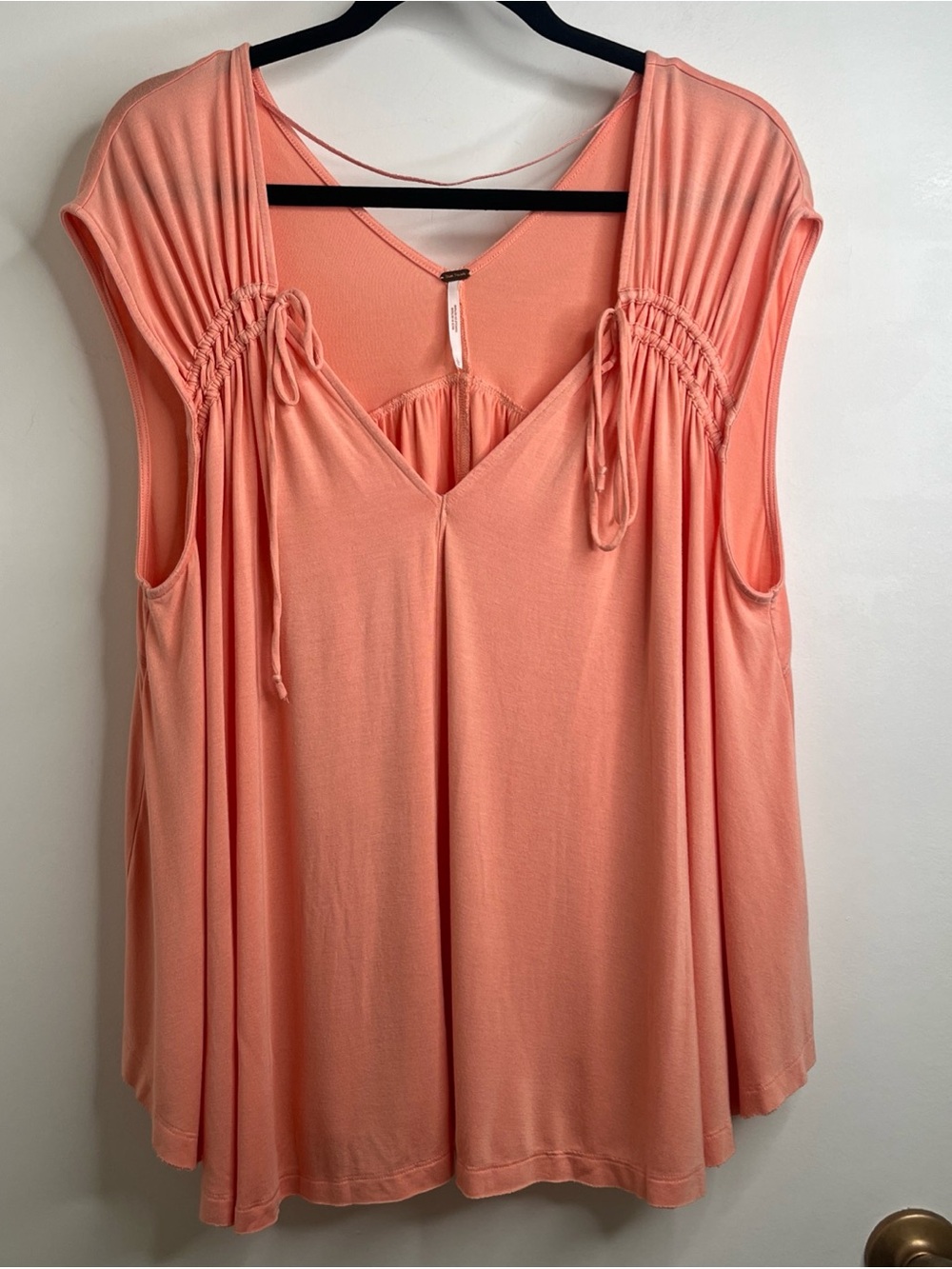 Free People Coral V-Neck Sleeveless Tank with Drawstring Details